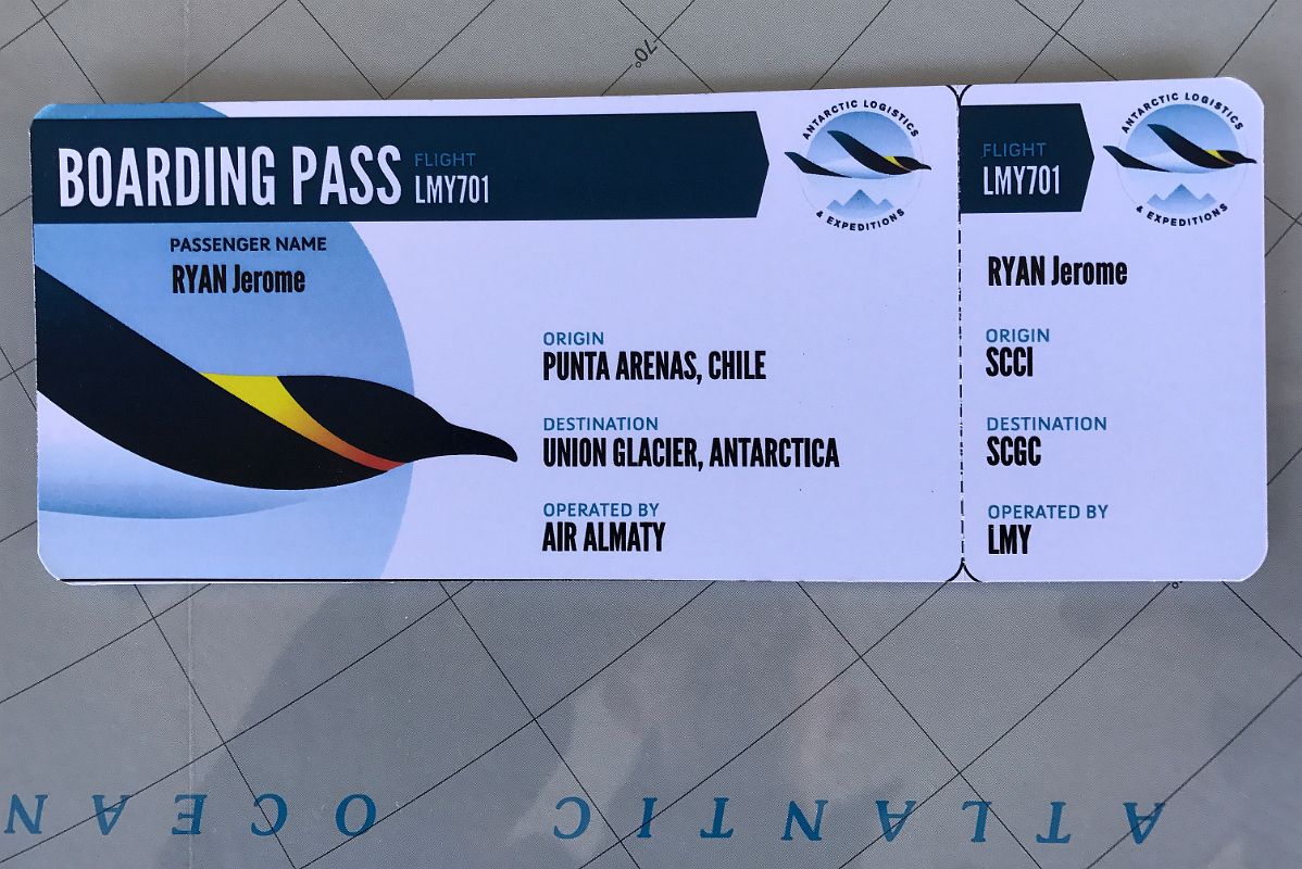 01B I Received My Boarding Pass For The Air Almaty Flight From Punta Arenas To Union Glacier In Antarctica At Antarctic Logistics and Expeditions Office